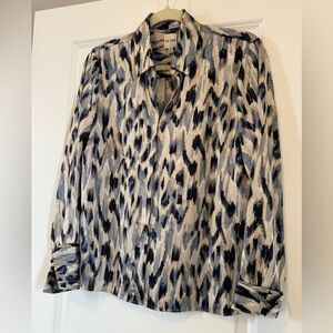 NIC+ZOE Blue and Cream Patterned Blouse